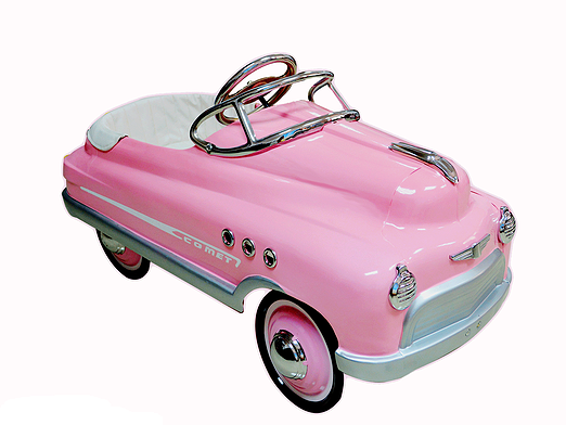 pink metal pedal car